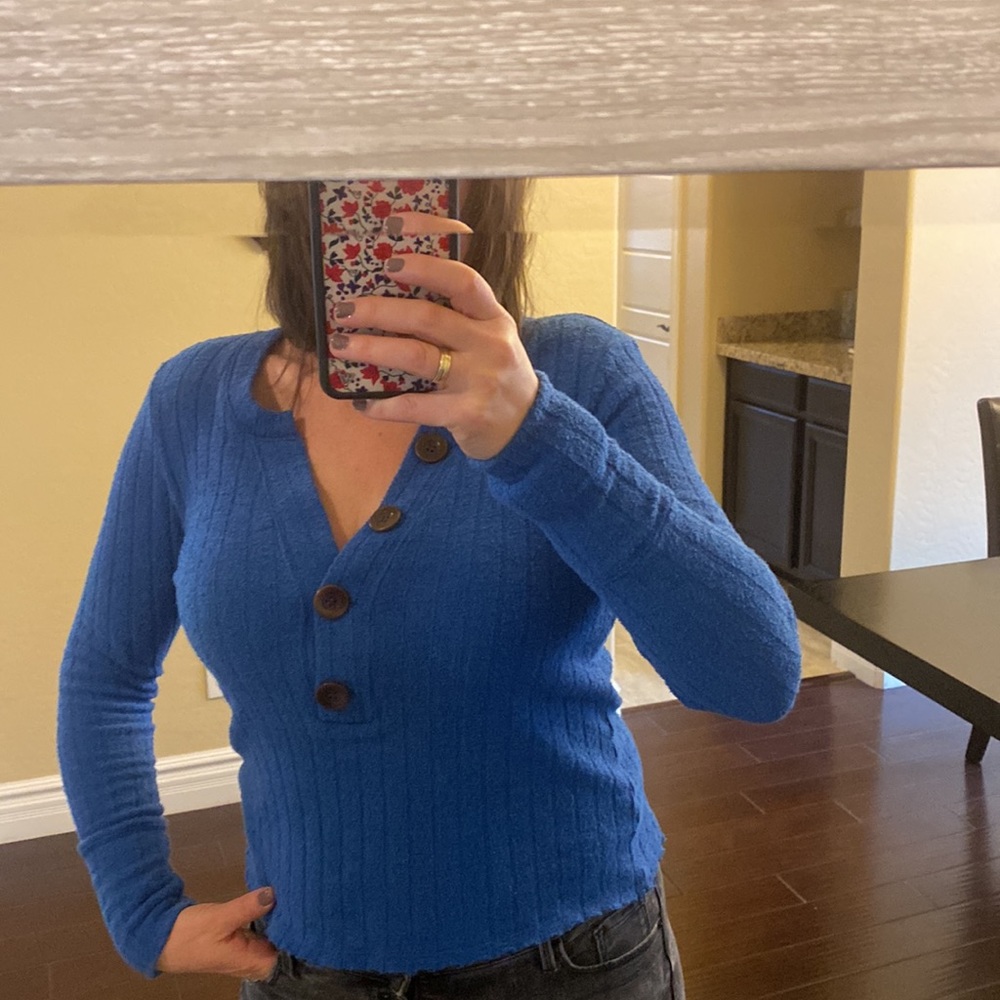 Royal blue We the Free long sleeve top v-neck